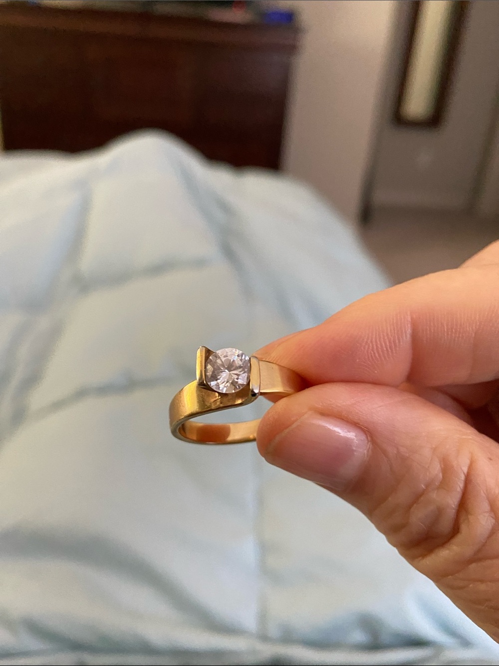 Gold Solitaire Ring with Clear Stone - Women Jewelry